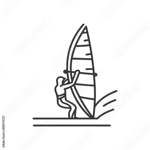 man windsurfing athlete in action in minimalist line art icon logo symbol