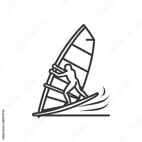 man windsurfing athlete in action in minimalist line art icon logo symbol