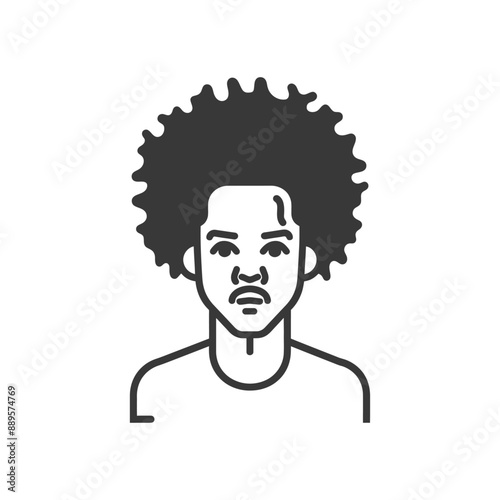 man with afro hair style in minimalist line art icon logo symbol