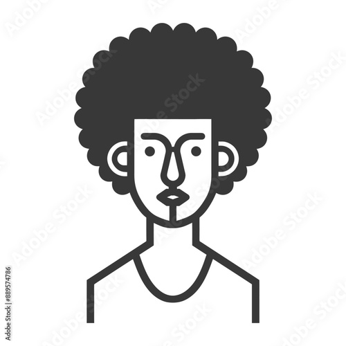 man with afro hair style in minimalist line art icon logo symbol