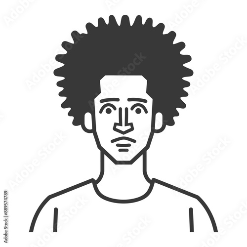 man with afro hair style in minimalist line art icon logo symbol