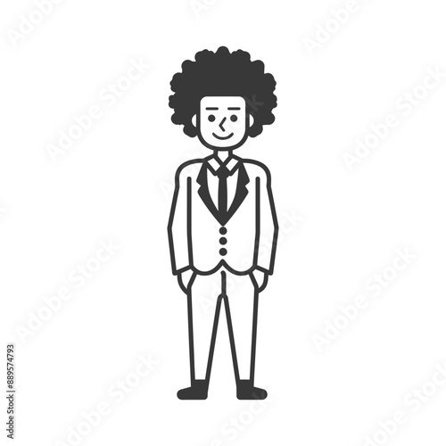 man with afro hair style in minimalist line art icon logo symbol