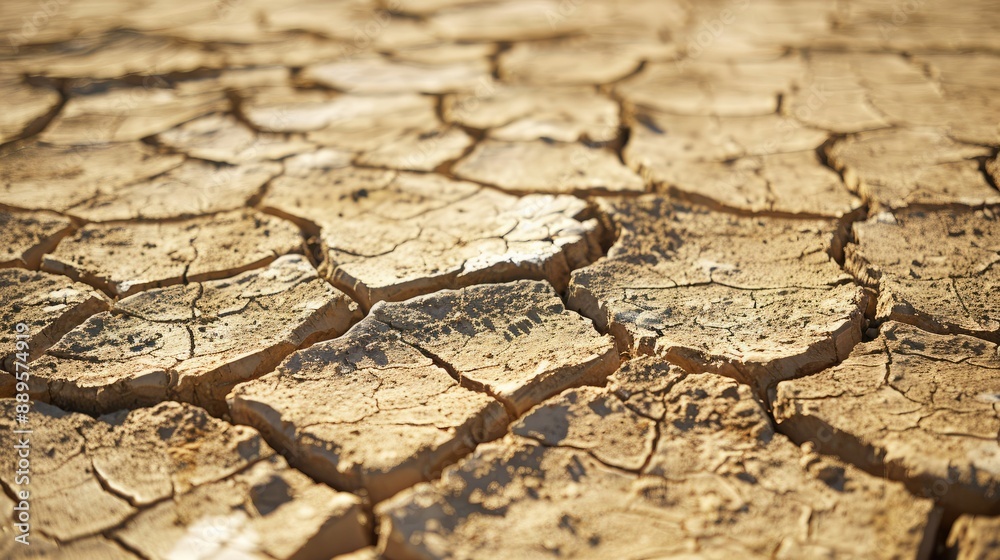Fototapeta premium A close-up of a cracked desert floor, creating a striking background.