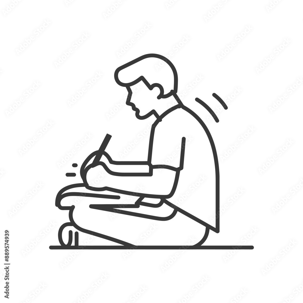 man writing on the book while sitting in minimalist line art icon logo symbol man writing on the book while sitting in minimalist line art icon logo symbol