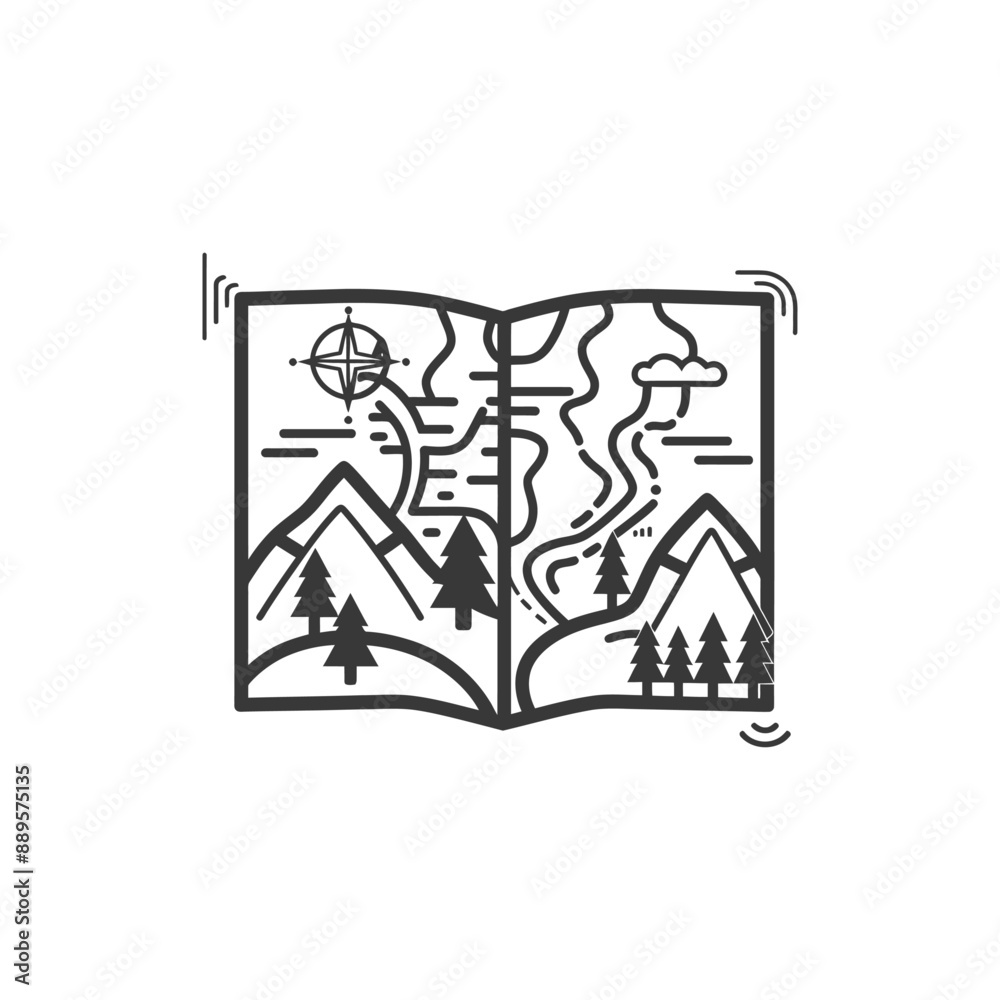 Fototapeta premium map in minimalist line art icon logo symbol