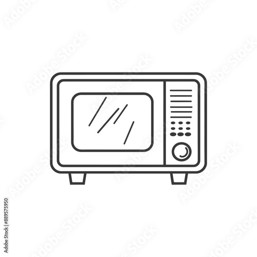 Retro Microwave Oven Line Art Icon Illustration