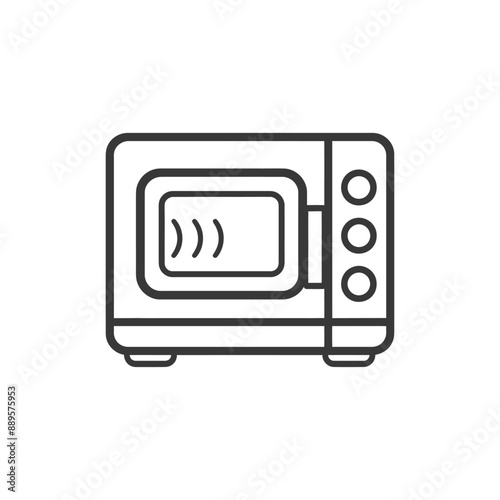 Retro Microwave Oven Line Art Icon: Minimalist Kitchen Appliance Illustration