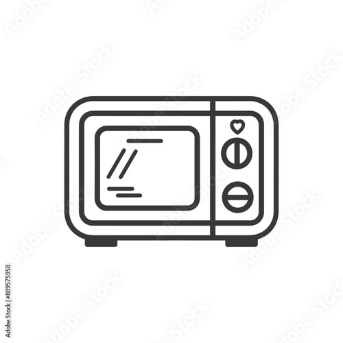 Retro Microwave Oven Line Art Icon: Simple Kitchen Appliance Illustration