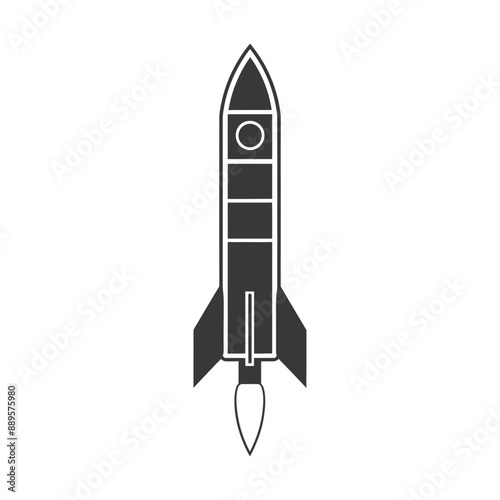Monochromatic Rocket Ship Icon: Startup, Launch, Space Exploration