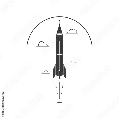 Monochromatic Rocket Launch: Minimalist Space Exploration Icon