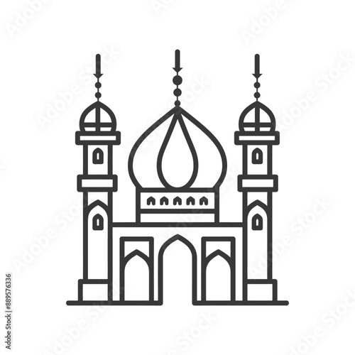 Line Art Illustration: Elegant Mughal-Style Mosque Architecture