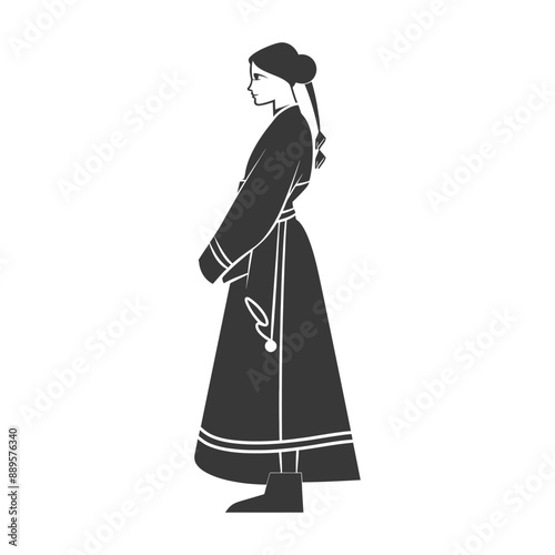 Side Profile of Woman in Traditional Eastern European Folk Costume