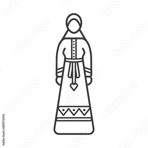 Line Art Illustration: Woman in Traditional Islamic Headscarf and Long Dress