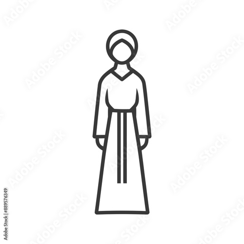 Line Art Illustration: Woman in Simple Long Dress & Headscarf