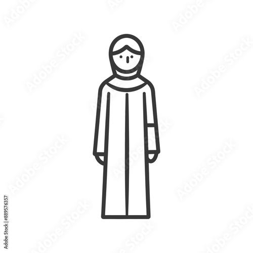 Minimalist Line Art Illustration: Woman in Traditional Abaya with Unique Sleeve Detail
