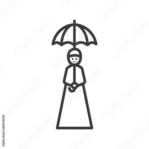 Line Art Illustration: Woman in Abaya Under Umbrella