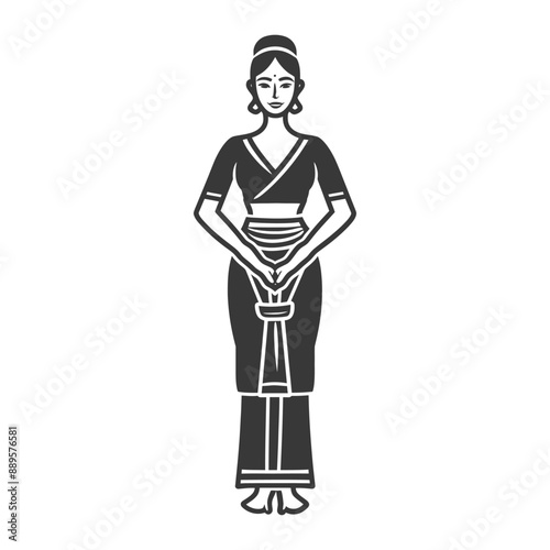 Elegant Sri Lankan Woman in Traditional Black and White Illustration