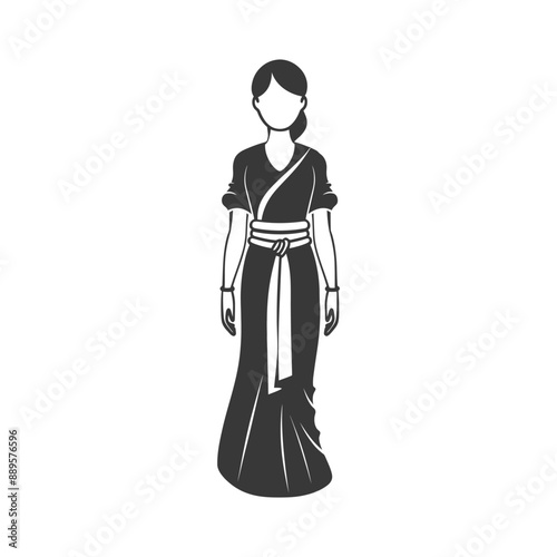 Monochromatic Illustration: Woman in Traditional South Asian Draped Garment