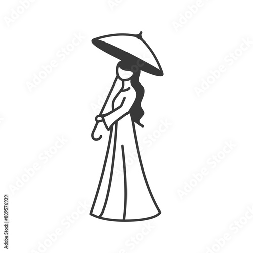 Wallpaper Mural vietnamese women wearing ao dai traditional clothing minimalist line art icon logo symbol Torontodigital.ca