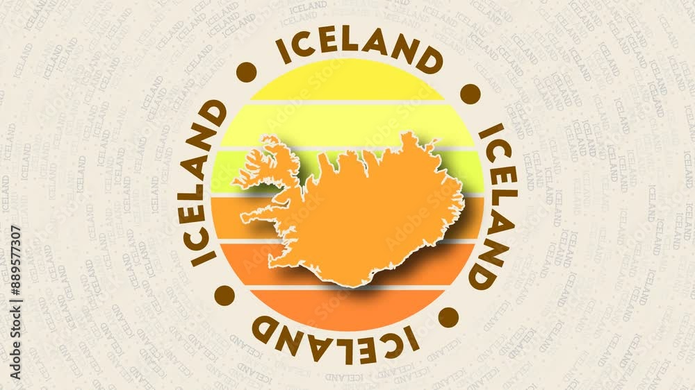 Iceland logo intro. Badge with the circular name and map of country. Creative Iceland round logo animation.