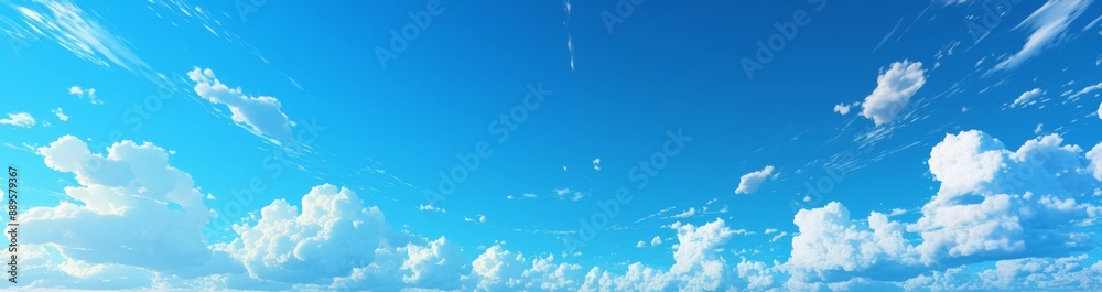 Blue sky with white clouds, serene nature landscape, heavenly sky background banner, ideal for tranquil and peaceful themes Blue sky with white clouds, serene nature landscape, heavenly sky background banner, ideal for tranquil and peaceful themes