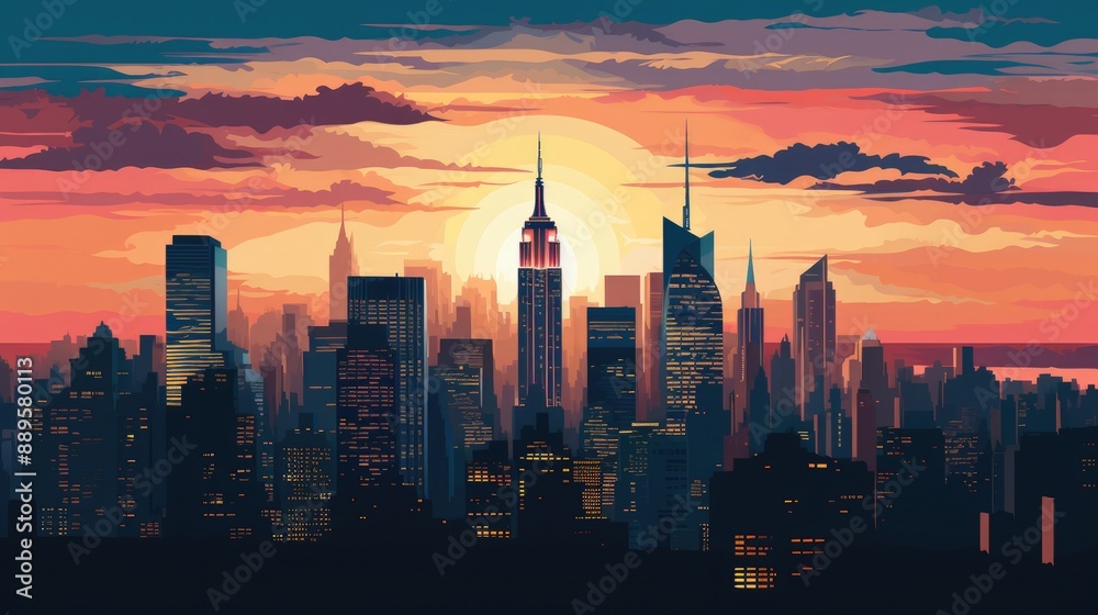 Fototapeta premium Cityscape at Sunset.