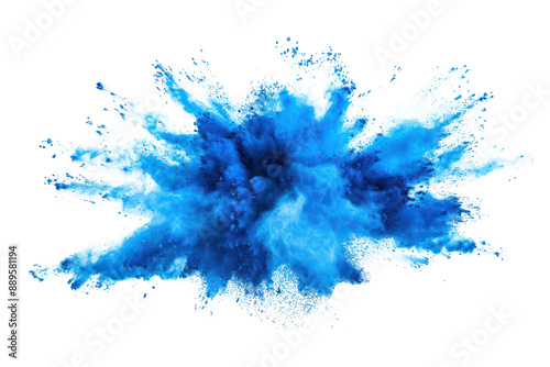 Blue powder explosion on transparent background