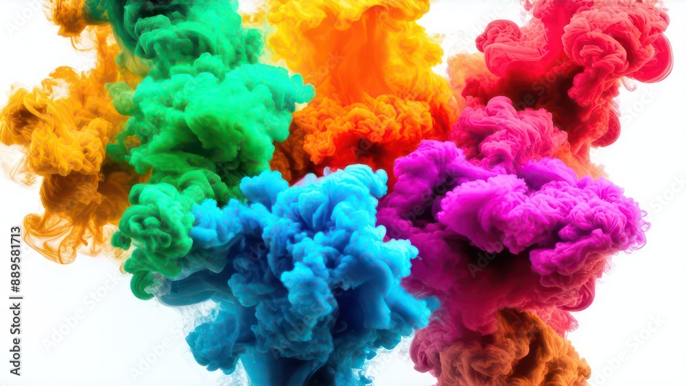 Obraz premium Multi-colored smoke on a white background