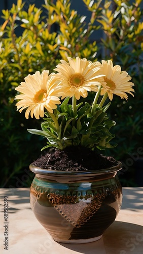 Beautiful daisy flowers in a pot