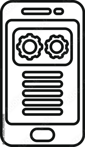 Black and white illustration of a smartphone showing a mobile app development concept