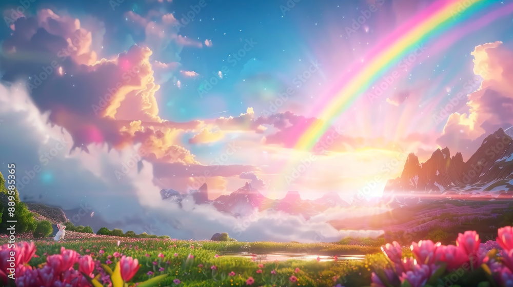 Obraz premium Kid's dream, bright candy-colored landscape