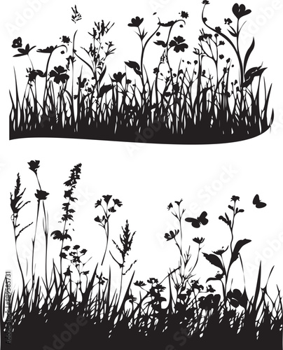 Meadow silhouette black and white