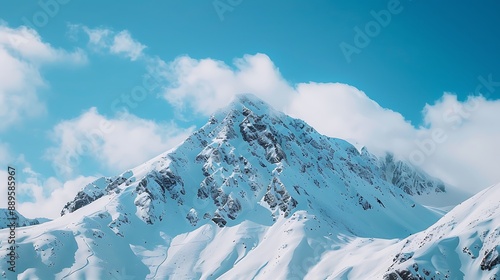 Snow-capped Mountain Peak Under a Blue Sky