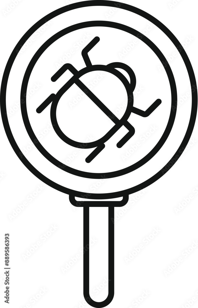 Magnifying glass is detecting a bug symbolizing system error
