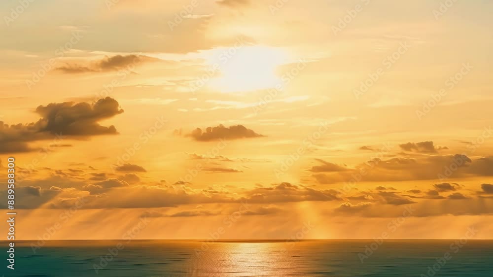 Soft clouds float lazily above the shimmering ocean bathed in the warm glow of the setting sun. Soft clouds float lazily above the shimmering ocean bathed in the warm glow of the setting sun.