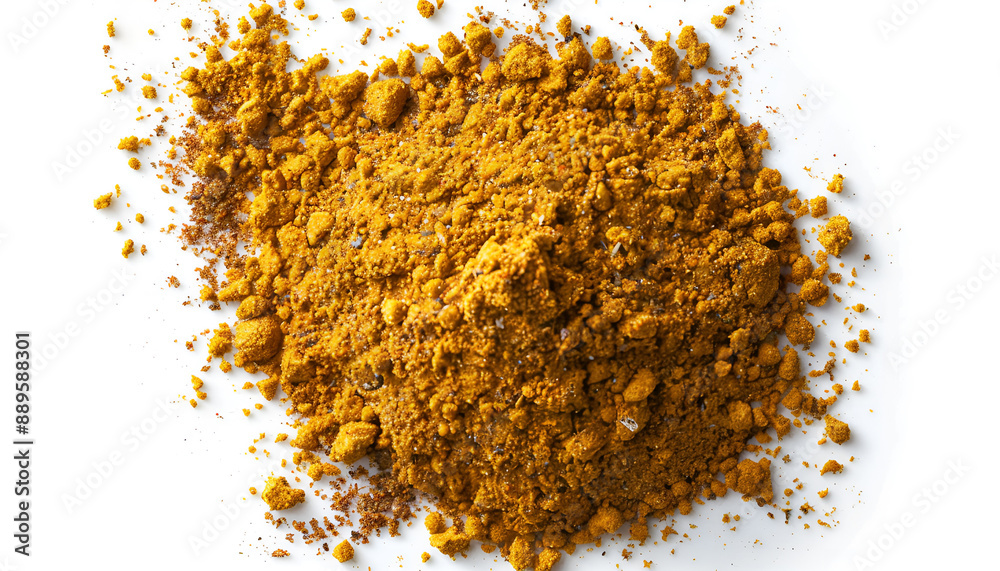 Dry curry powder isolated on white, top view Dry curry powder isolated on white, top view