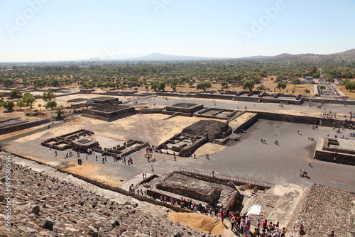 View from above of Ancient ruins of the Aztec and Pyramids at Teotihuacan, Mexico photo