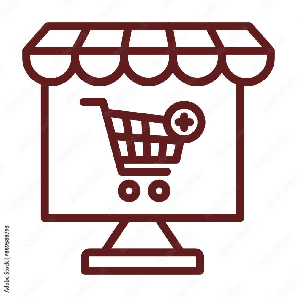 Online Shop Vector Line Maroon Icon Design Online Shop Vector Line Maroon Icon Design