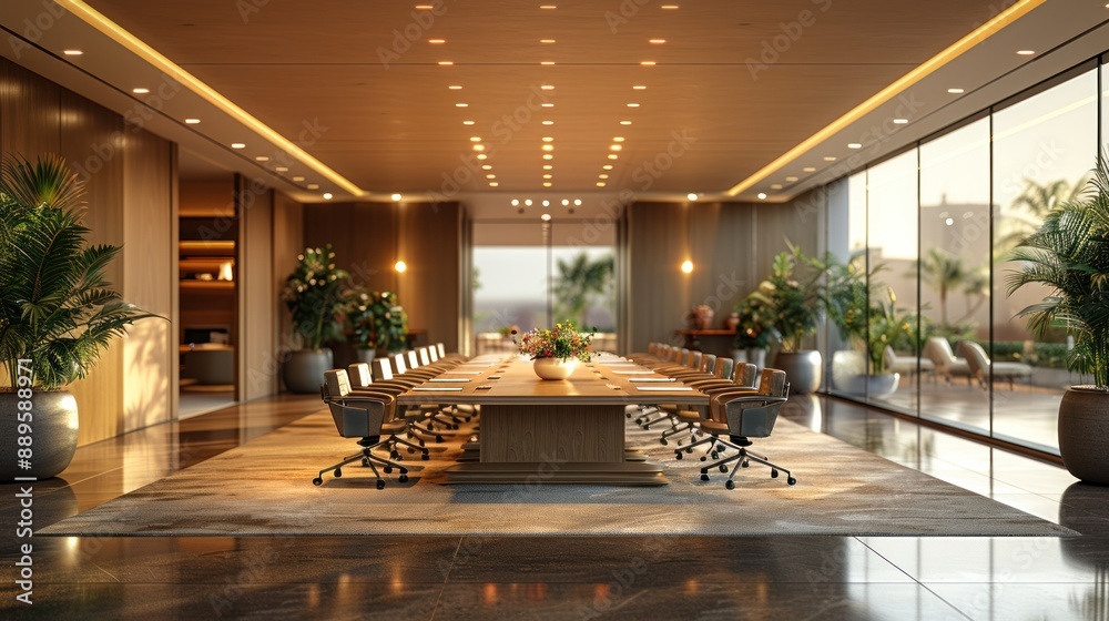 Modern Conference Room with Large Windows Modern Conference Room with Large Windows