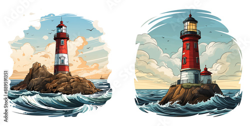 Comic/ cartoon style lighthouse isolated on a transparent background.