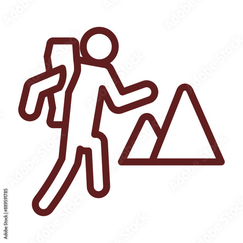 Mountain Tourism Vector Line Maroon Icon Design