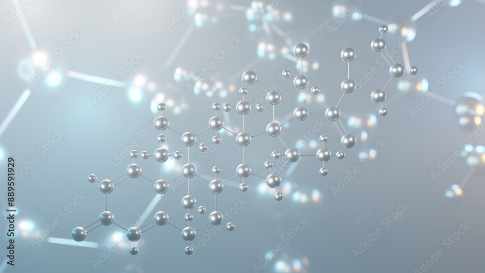 mometasone furoate molecular structure, 3d model molecule, steroid ester, structural chemical formula view from a microscope mometasone furoate molecular structure, 3d model molecule, steroid ester, structural chemical formula view from a microscope