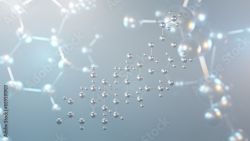 beclomethasone dipropionate molecular structure, 3d model molecule, steroid ester, structural chemical formula view from a microscope photo