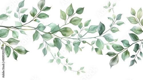 Summer branches and floral leaves isolated on a white backdrop.