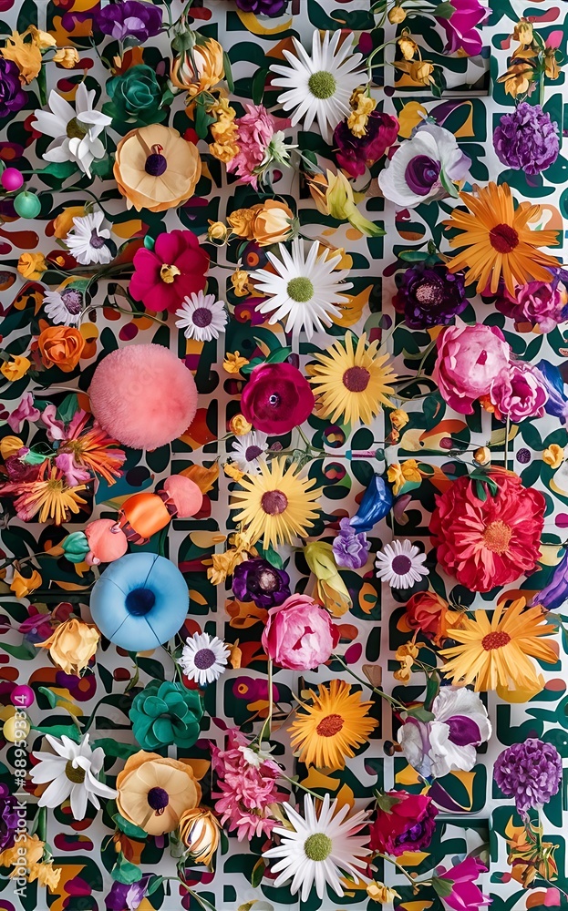 Colorful artificial flowers as background top view flower pattern Colorful artificial flowers as background top view flower pattern