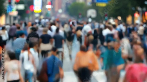 Wallpaper Mural Time-lapse unrecognizable blurry lot of people crowd crossing city street, busy crossroad, many pedestrians crossing crosswalk. Timelapse rush hour crowded people walk, blurred fast motion 4k video Torontodigital.ca
