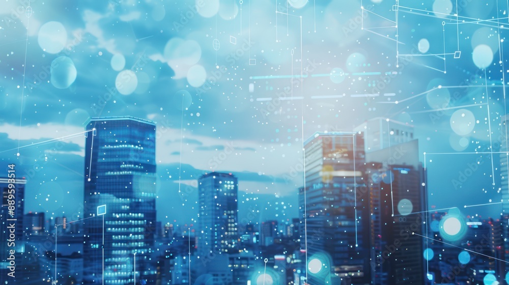 Obraz premium Abstract Cityscape with Digital Overlays