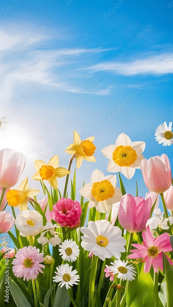Spring background fresh flower on blue background Spring background fresh flower on blue background