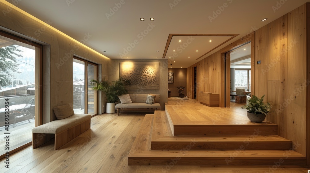 Fototapeta premium Modern Interior Design with Wood and Concrete Elements