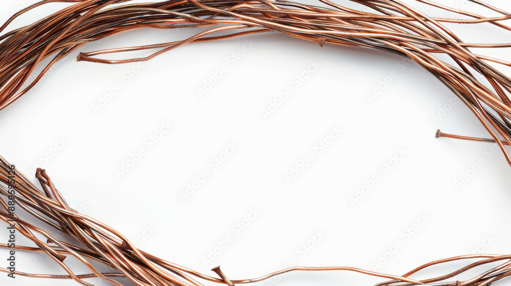 Bare electrical wires with copper strands are visible on a white surface. Bare electrical wires with copper strands are visible on a white surface.